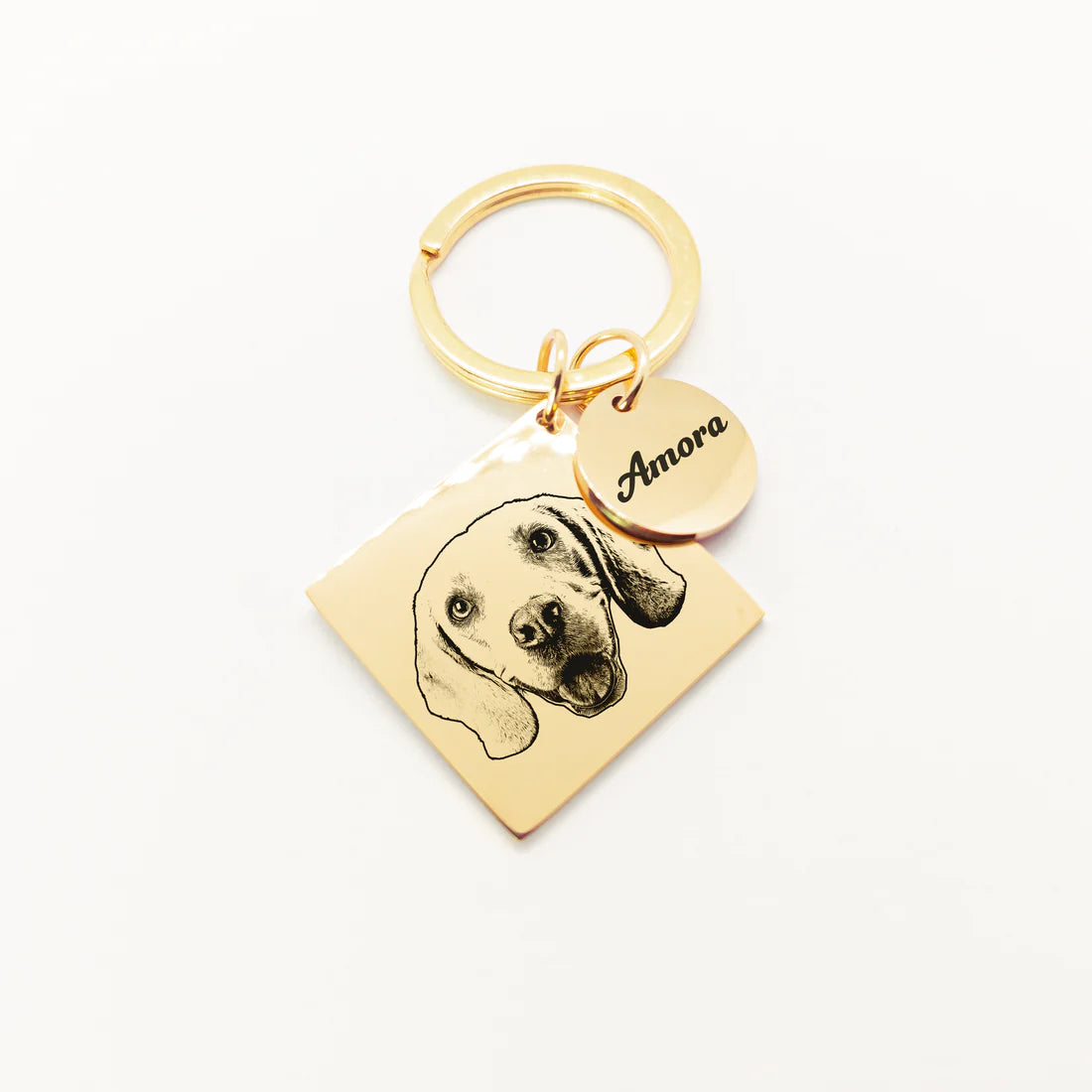 Chaveiro com Pingente Quadrado com Foto + Pingente Personalizado em Aço Inox Premium