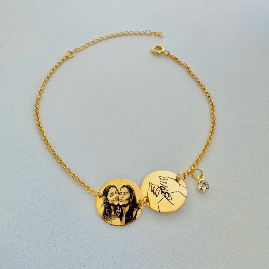 Pulseira 2 Medalhas Personalizada com Gravação Zello