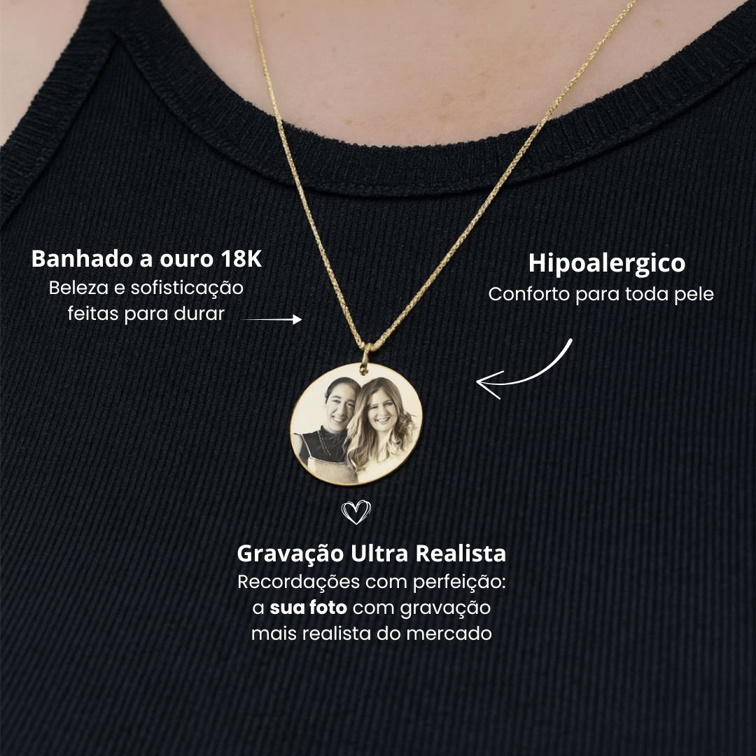 Colar com com Foto Personalizada Pingente Redondo 17mm